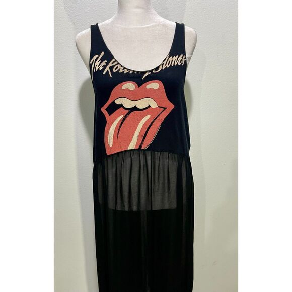The rolling stones band graphic maxi dress forever 21 sheer chiffon women M - Picture 3 of 6